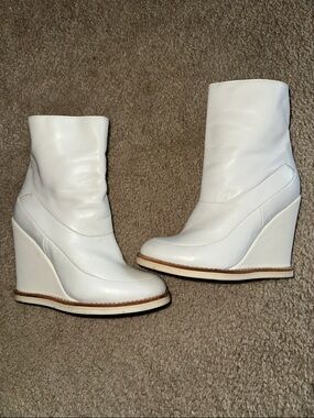 Jeffrey Campbell White Leather Wedge Ankle Boots